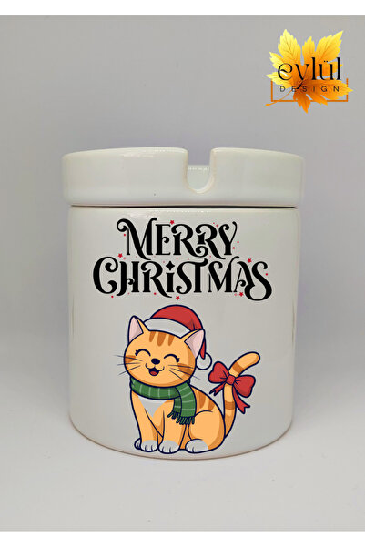 Eylül Design قطة لطيفة مع قبعة رأس السنة الجديدة، عيد ميلاد سعيد مطبوع، منفضة...