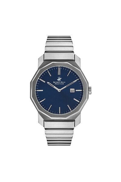 Beverly Hills Polo Club Bp3140X.390 Men's Wristwatch |   42mm Silver Stainless Steel, Navy Blue Dial