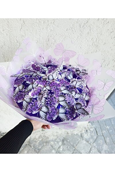 sevimliflower mor 3 boyutlu led ışıklı kelebek buketi büyük boy hediyelik sev...