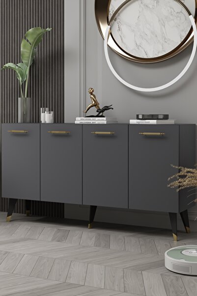 DEMONTE DECOR 8224-128DD KB150 KONSOL,TV ÜNİTESİ ANTRASİT-ALTIN