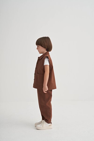Cigit Gabardine Vest 2-7 Years Old Brown