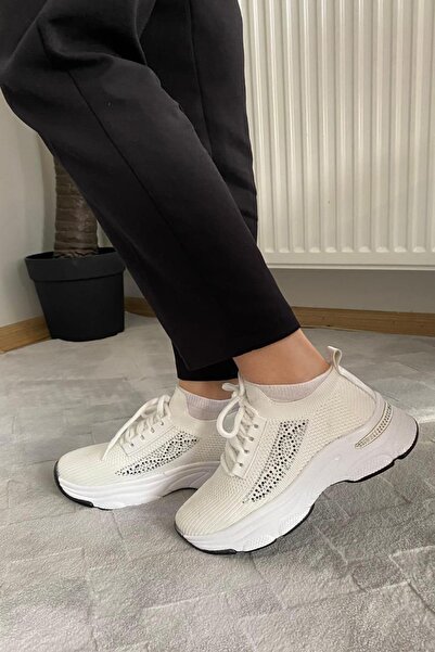 asmi shoes Women's Fabri White Knitwear Stone Sports Shoes & Sneakers