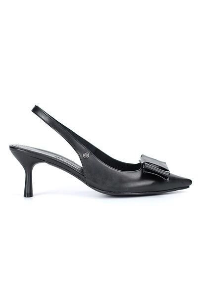 Gökhan Talay Rivva Flexible Soft Non-Slip Sole (4 cm) Black Skin Open Elastic Corner Bow Women's Top