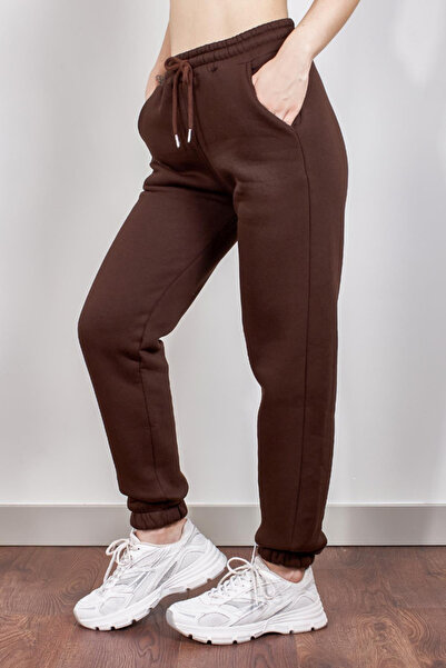 LECTUEL Brown Jogger Sweatpants with Elastic Waistband and Three Inner Fleece Layers