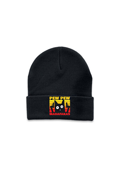 MODA قبعة شتوية قابلة للطي باللون الأسود من Madafakas Cat مطبوع