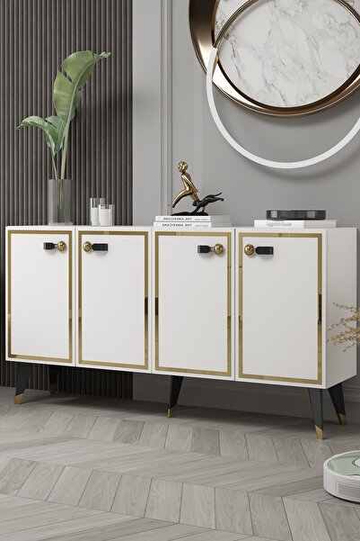 DEMONTE DECOR 8223-64DD KB150 KONSOL,TV ÜNİTESİ BEYAZ-ALTIN-SİYAH