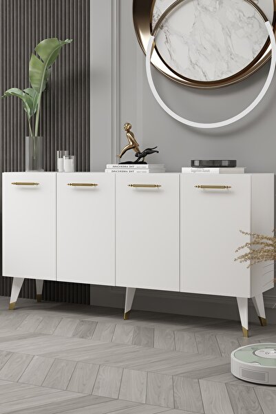 DEMONTE DECOR 8224-128DD KB150 KONSOL,TV ÜNİTESİ BEYAZ-ALTIN