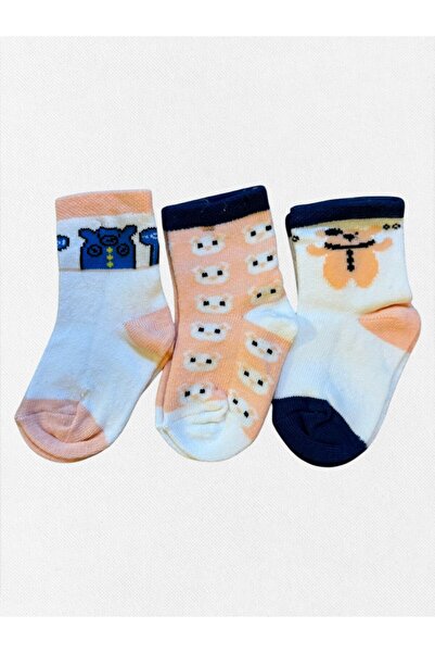 Fil Kids Baby Boy Winter Socks Cotton Fabric 3-Piece Navy Blue White Teddy Be...