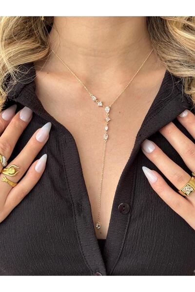 LEROSY CO. قلادة باجيت ودلمة زيركون المتدلية – ذهب من الفولاذ المقاوم للصدأ