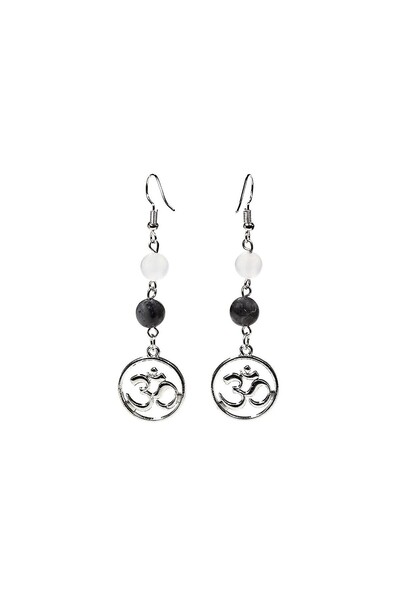 earrings Cercei labradorit/agat alb cu ohm -- 8 mm
