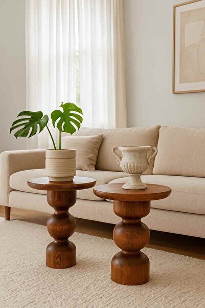 Simillo Home&Living 2’li Doğal Masif Ahşap Zigon Sehpa – Şık Yan Sehpa Seti -...