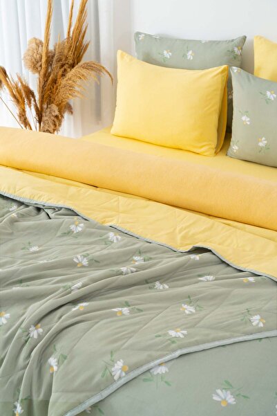 Rivaİstanbul Green Daisy Double Duvet Cover Pique Set - 7 Piece Dowry Set