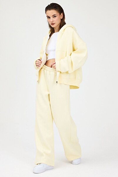 gothamvibes Γυναικείο Chill Loose Fit Φούτερ Φούτερ με Φαρδύ Πόδι σε Χρώμα Βανίλιας