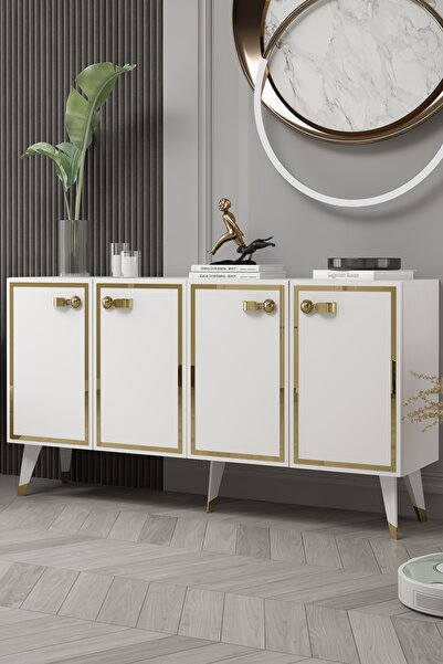 DEMONTE DECOR 8223-64DD KB150 KONSOL,TV ÜNİTESİ BEYAZ-ALTIN