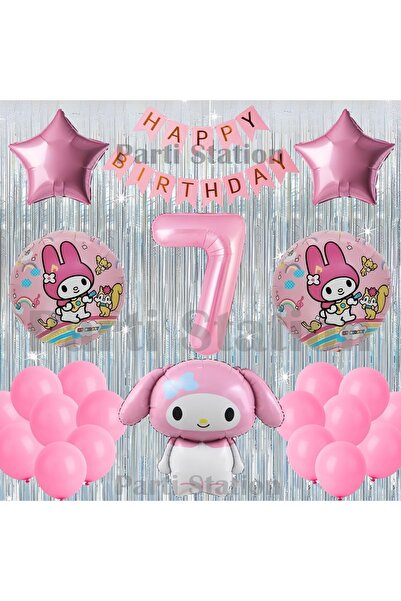Parti Station Kuromi My Melody Concept 7Th Birthday Balloon Set with Curtain ...