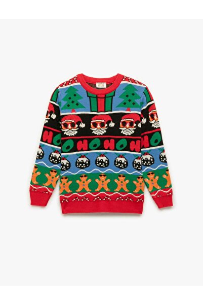 Koton Long Sleeve Crew Neck Christmas Patterned Knitwear Christmas Sweater