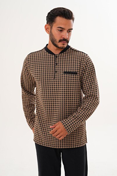 Çift Kaplan Erkek Yıldızlı Patlı Kahverengi Pijama Takımı 8033