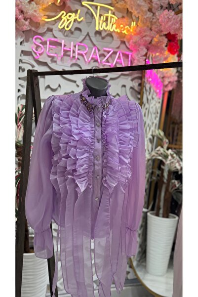 ŞEHRAZAT BUTİK Flounce Shirt with Stone Detail on the Collar