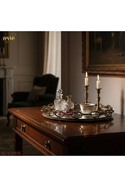 Hinora Auger Chain Model Round Mirrored Stylish Decor Tray 40X40X5Cm