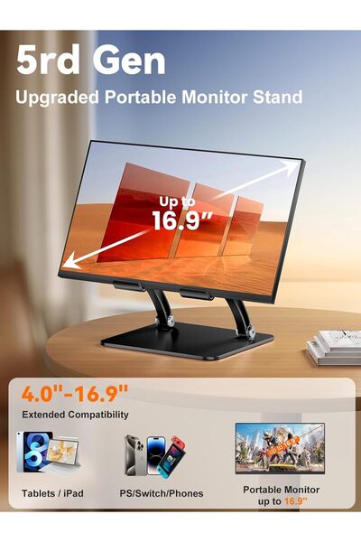 tounee Dual-Rod Adjustable Aluminum Tablet Stand (4.7-16.5 in, Black)