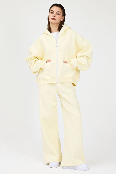 gothamvibes Γυναικείο Chill Loose Fit Φούτερ Φούτερ με Φαρδύ Πόδι σε Χρώμα Βανίλιας