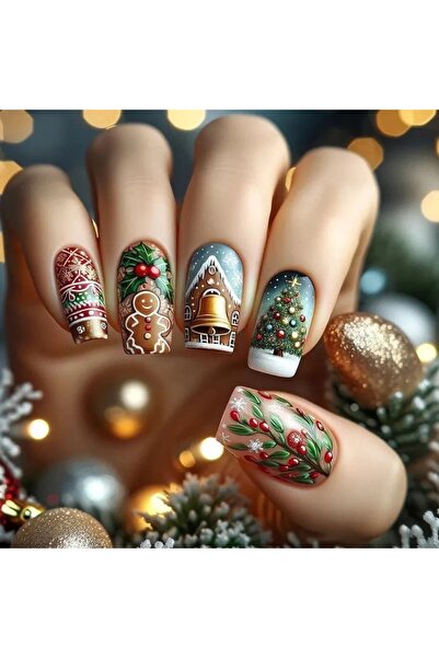 24 Parça Yılbaşı Noel Temalı Takma Tırnak Seti