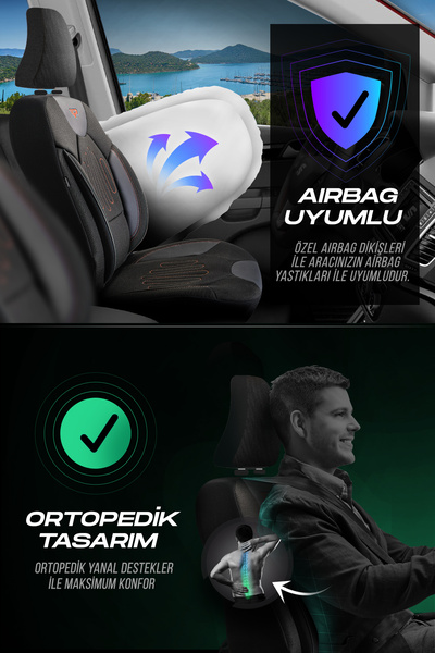 Panda Kılıf Panda Vibe Series Linen Fabric Car Seat Cover - Full Set