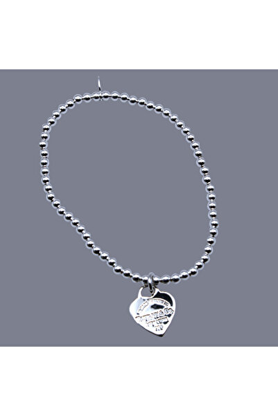 Velvet 925 Silver Beaded Bracelet with Engraved Heart Pendant – Classic Elegance Inspired by Iconic Style