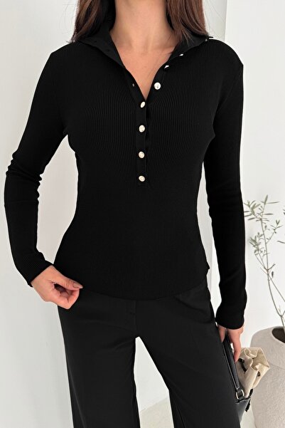 Noi Belis Premium İplik D Mock Neck Half Placket Button Knitwear Sweater Aw25Kz0116