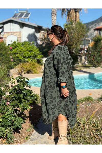 Punta Otantik Yg12231 Leopard Print Italian Velvet Dress Khaki