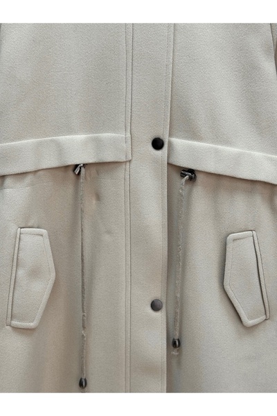 BENAHOLL Camilia Beli Tünelli Hooded Fur Full Length Coat-Zş4712 Stone