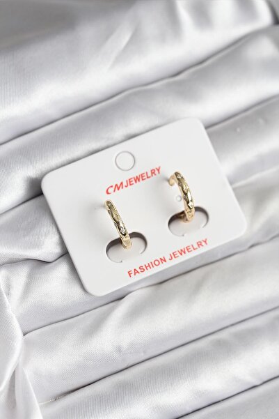 LuxeGem 14K Gold Renk Kaplama Zirkon Taşlı Halka Model CM Kadın Küpe