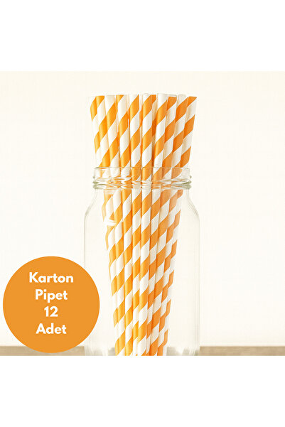 BatıDoğu Beyaz Üzeri Turuncu Çizgili Karton Pipet 12 Adet