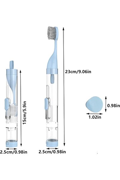 KASTWAVE 2Pcs Foldable Travel Toothbrushes Kit with Built-in Toothpaste Container (Blue, White)