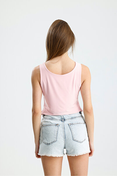 schlank Women's Pink Plain Zero Sleeve Pool Collar Sandy Fabric Blouse