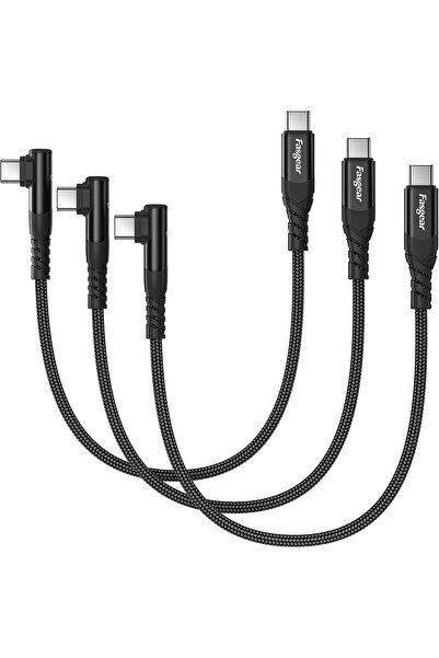 Fasgear USB-C to USB-C 90° Cable 3-Pack 1ft 60W PD Fast Charging (Black)