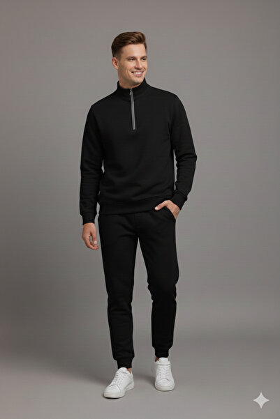 LiyAdaCo Unisex Μαύρο Σετ Αθλητικό Φορμάκι με Μισό Φερμουάρ Κάτω και Επάνω - ...