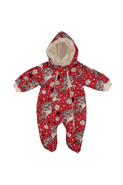 bebegen Kız Bebek Kırmızı Unicorn Desenli Çift Fermuarlı İçi Peluş Patikli Kozmonot