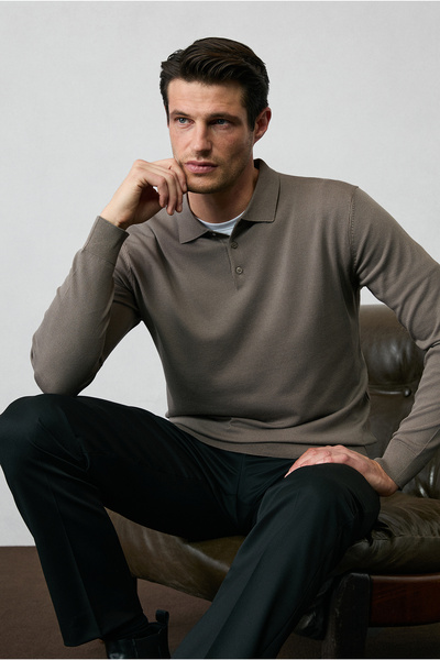 Kiğılı Regular Fit Polo Neck Plain Knit Sweater