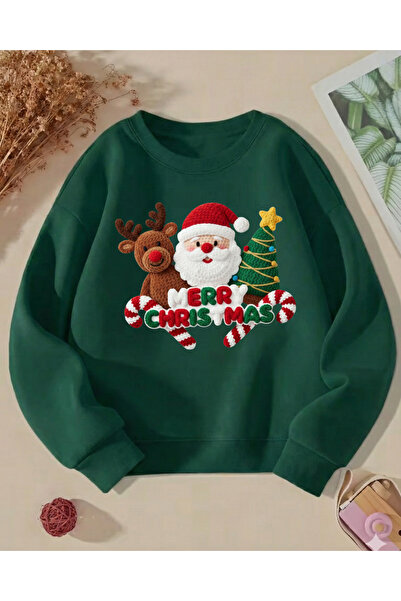 Touz Moda Christmas Design 3 Thread Thick Young Crew Neck Sweatshirt