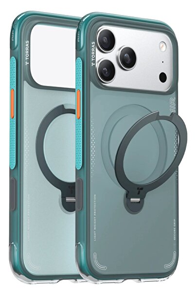 TORRAS iPhone 17 Pro Max Magsafe Compatible O Stand Spin Air Case – Impact Protection Transparent Navy Blue
