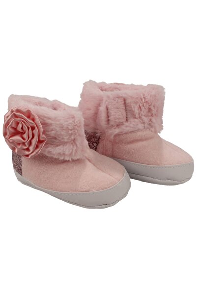 bebegen حذاء بناتي من الفرو الوردي ذو الفرو والورد مع حذاء باندوف