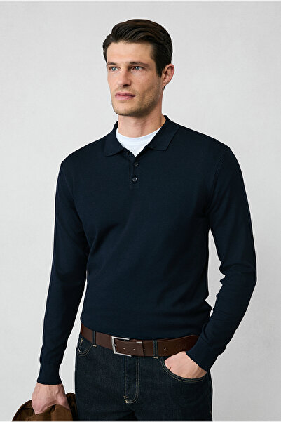 Kiğılı Regular Fit Polo Neck Plain Knit Sweater