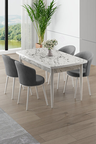 Canisa Asfel Serisi MDF 77x130 Beyaz Mermer Desen Yandan Açılabilir Mutfak Ma...