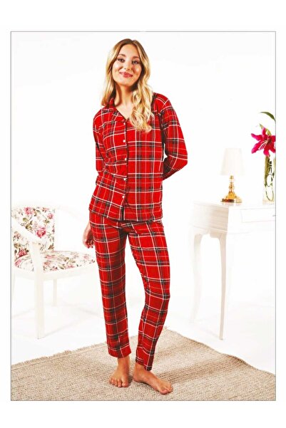 Estiva New Year Themed Red Ecocoe Pattern Suede Pajama Set