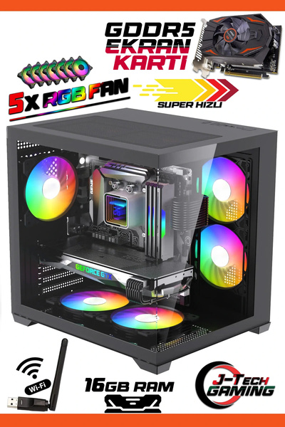 J-TECH G399 i5 3470 16GB 256GB SSD GDDR5 R7240 4GB Oyuncu Akvaryum Cube Gaming Masaüstü Bilgisayar