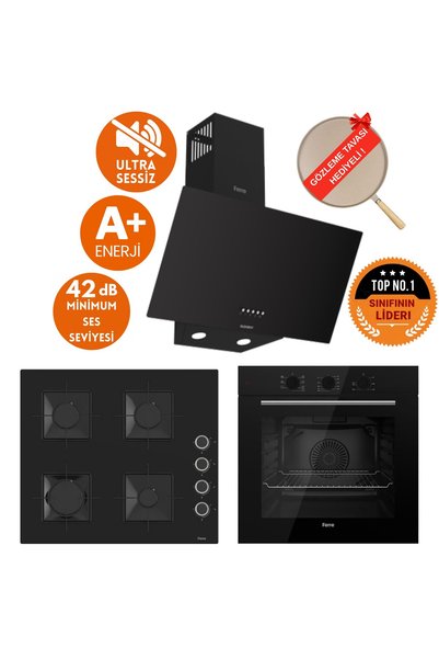 Ferre FlowArt&SilentArt Viano Sessiz Yeni Seri Siyah Ankastre Set ( D086-SA + QBL62CS + SS205)