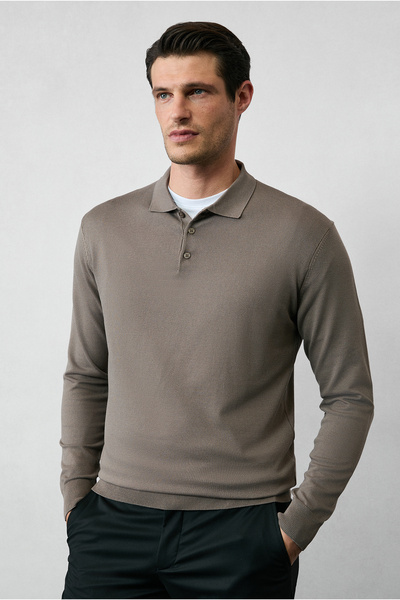 Kiğılı Regular Fit Polo Neck Plain Knit Sweater