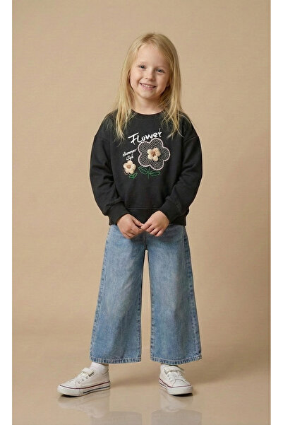 İncilay Kids Σετ κοριτσίστικο με κέντημα λουλουδιών, τζιν παντελόνι, μπλούζα ...