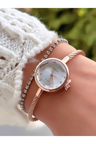 Ferrucci Çelik Kelepçe Kordon Minimal Kasa Kadın Kol Saati 3 Atm Su Geçirmez ...